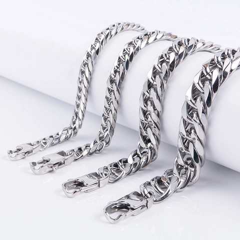 Pulsera De Eslabones Cubanos Para Hombre De Acero Inoxidable Pulido Cadena Hip Hop Color Plata Accesorios Joyería