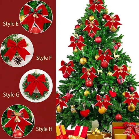 Lazos de Decoración para Árbol de Navidad Con Campanas de Oro Cuadros Lino de Imitación Terciopelo Mini Adorno Colgante para Fiesta