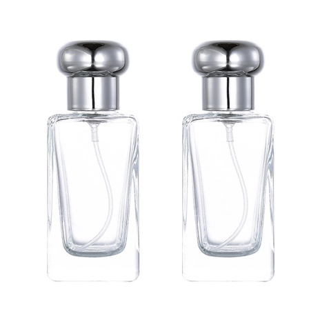 Refillable Perfume Spray Bottle Empty Glass Portable Travel Silver Mushroom Lid Fine Mist Square Cosmetic Container