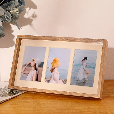 Multi Aperture Photo Frame MDF Wood Grain Wall Mount Tabletop Picture Display Natural Minimalist Home Decor