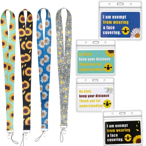 Sunflower Daisy Print Lanyard With Waterproof PVC ID Card Holder Polyester Neck Strap For Office Exhibition Keys Mobile Phone