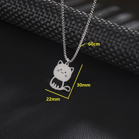 Minimalist Stainless Steel Hollow Out Cat Pendant Necklace For Men Women Fashion Silver Animal Kitten Clavicle Chain Jewelry Gift