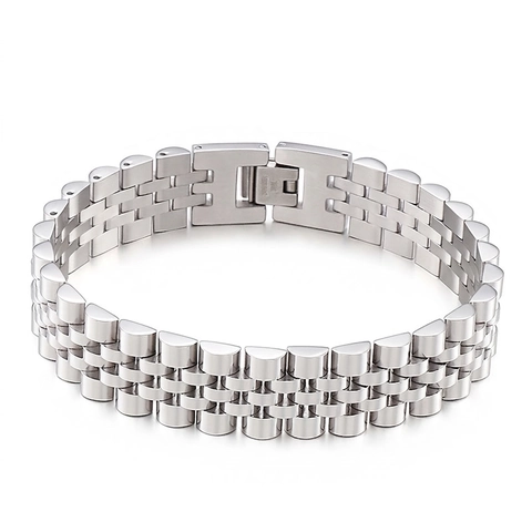 Men Stainless Steel Bracelet Adjustable Watch Band Link Chain Hip Hop Business Jewelry High Polished