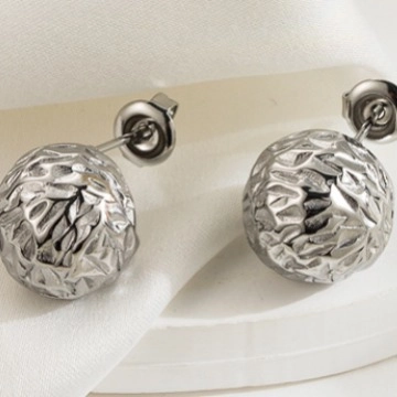 Stud Earrings Hammered Texture Stainless Steel Geometric Ball And Shell Shape Minimalist High End Jewelry For Women