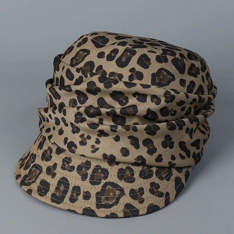 Casquette Gavroche Imprimé Léopard Pour Femme En Polyester Plissé Rétro Élégant Chapeau