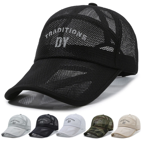 All Over Mesh Baseball Cap Breathable Polyester Outdoor Sports Sun Hat Adjustable Letter Print Running Fishing Casual