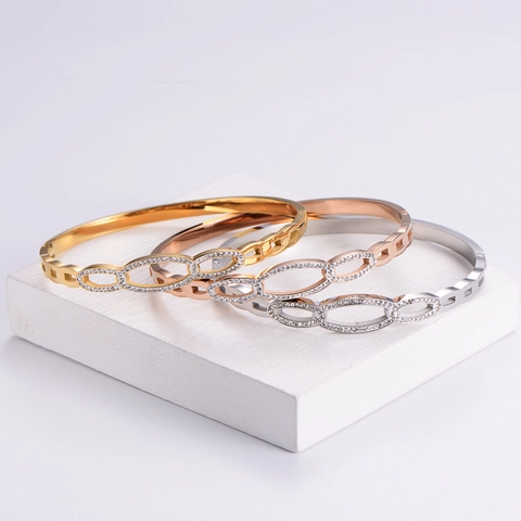 Elegante Brazalete De Acero Inoxidable 316L Anillos Ovalados Entrelazados Con Diamantes De Imitación Joyería De Lujo Minimalista Para Mujer