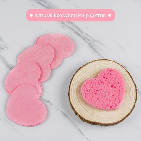 Esponja Limpiadora Facial En Forma De Corazón Celulosa De Pulpa De Madera Natural Esponja Comprimida Suave Porosa Rosa