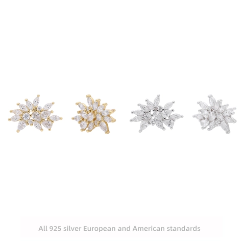 Orecchini A Lobo Con Zirconi A Fiocco Di Neve Per Donna In Argento Sterling 925 Gioielli Floreali