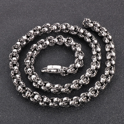 Skull Head Link Chain Necklace 316L Stainless Steel Gothic Punk Retro Rock Jewelry For Men