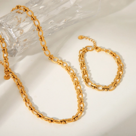 Collana E Bracciale Industrial U-Link In Acciaio Inossidabile Placcato Oro 18K Gioielli Retro Geometrici Per Donna
