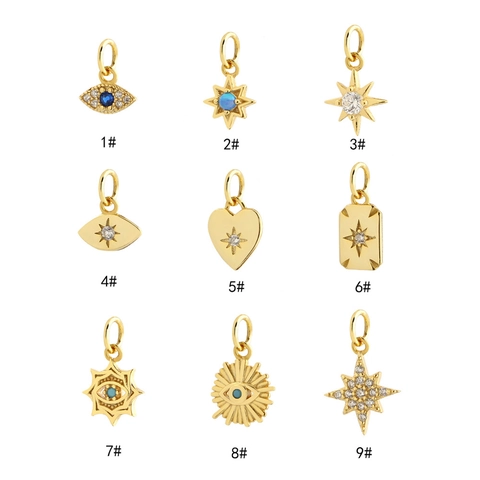 Silver DIY Pendant Accessories For Jewelry Making Heart Star Evil Eye Charms Rhinestone Inlaid Bohemian Women Fashion Jewelry