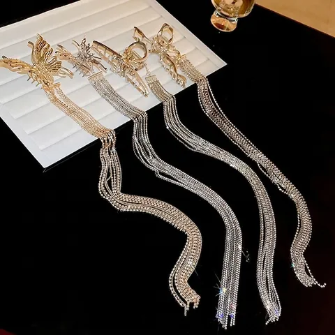 Fermaglio Per Capelli A Farfalla Con Frangia Lunga In Strass Lega Accessori Per Capelli Scintillanti Per Donne Elegante Styling Da Sposa