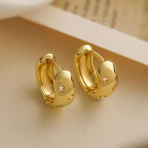 Mini Orecchini A Cerchio Rame Placcato Oro Vero Micro Incastonato Zircone Minimalista Squisito A Forma Di C Gioielli Di Moda Per Donne