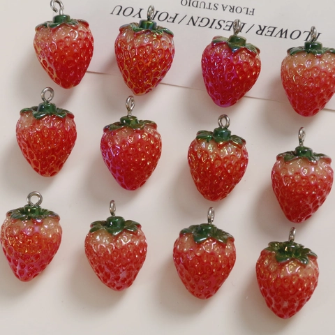 Strawberry Fruit Resin Pendants With Metal Loop For DIY Earrings Necklace Keychain Jewelry Making Craft Accessories