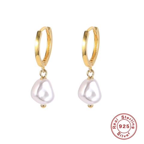 925 Sterling Zilveren Hoop Oorbellen Met Onregelmatige Barokke Kunstparel Drop Elegante Vintage Sieraden Voor Dames