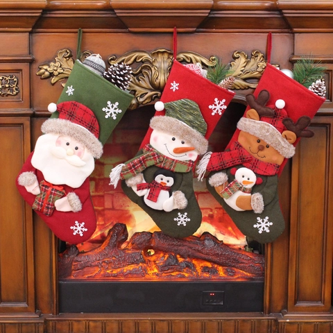 Weihnachtsstrümpfe Filz Hängende Dekoration Weihnachtsmann Schneemann Rentier Applikation Feiertag Geschenkbeutel