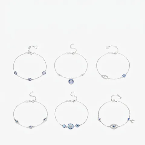 S925 Sterlingsilber Böser Blick Armband Für Damen Eingelegt Blau Weiß Strass Verstellbare Kette Mode Schmuck Geschenk