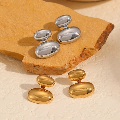 18K Vergoldete Edelstahl Doppel Oval Bohne Ohrstecker Für Damen Minimalistisch Poliert Geometrischer Schmuck