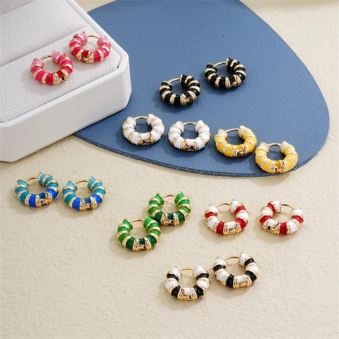 Bamboo Design Hoop-Ohrringe Emaille Kupfer Bunt Vintage Geometrischer Schmuck Für Frauen Mode-Accessoire Retro-Stil
