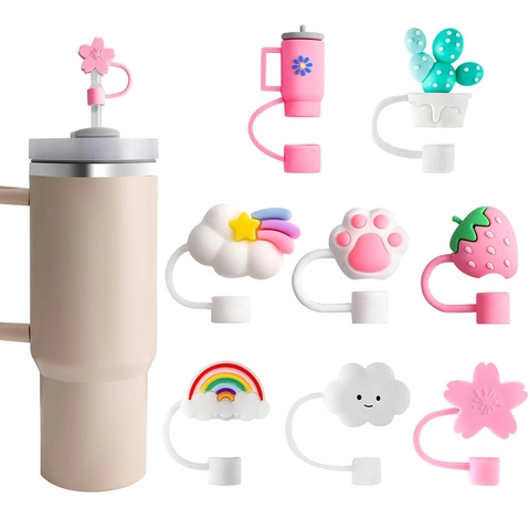 Siliconen Rietjes Covers Stofvrij Cartoon Rietje Caps Herbruikbare Decoratieve Drinkaccessoires Kleurrijke Leuke Vormen