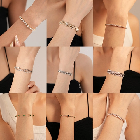Bracciale In Lega Strass Zircone Geometrico Intrecciato Catena Tennis Gioielli Per Donne Moda Tendenza Accessori Semplici