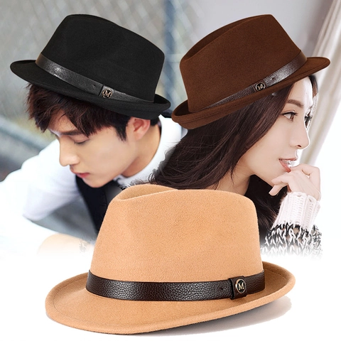Retro British Wool Blend Fedora Hat For Men Women Autumn Winter Warm Jazz Hat With Leather Belt Metal Buckle Fashion Hat