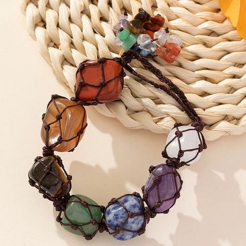 Ornamento Sospeso In Pietra Naturale Chakra Pietre Di Cristallo Tessute A Mano Decorazione Interni Auto Ciondolo Stile Boho