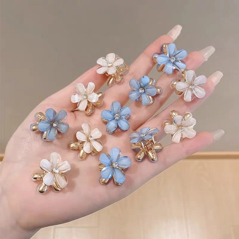 Mini Flower Hair Claws Resin Camellia Rhinestone Small Hair Clips Sweet Elegant Korean Style For Women Girls