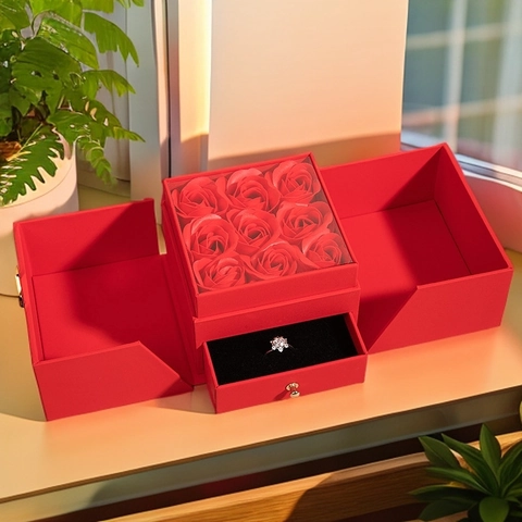 Double Door Jewelry Gift Box Heart Metal Lock Soap Rose Drawer Necklace Ring Display Storage With Matching Handbag