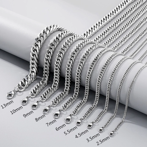 Stainless Steel Cuban Link Necklace And Bracelet Jewelry Hip Hop Curb Chain Minimalist Punk Accessory For Men
