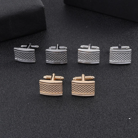 Men Business Cufflinks Alloy Square Geometric Mesh Grid Texture For Formal Shirt Suit Wedding Party Accessories