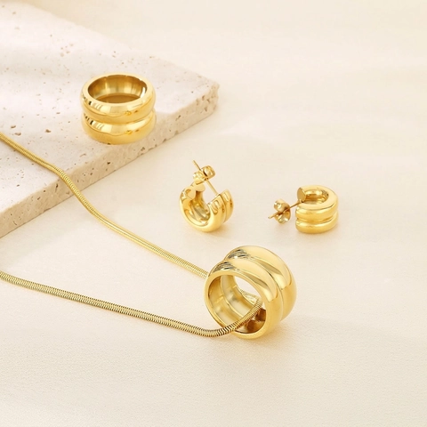 Joyas De Acero Inoxidable Para Mujer Colgante Cilindro Cintura Pequeña Collar Anillo Y Pendientes Estilo Geométrico Minimalista