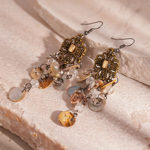 Pendientes Colgantes Nudo Chino Vintage Con Concha Y Poste De Plata De Ley 925 Estilo Bohemio Étnico Mujer