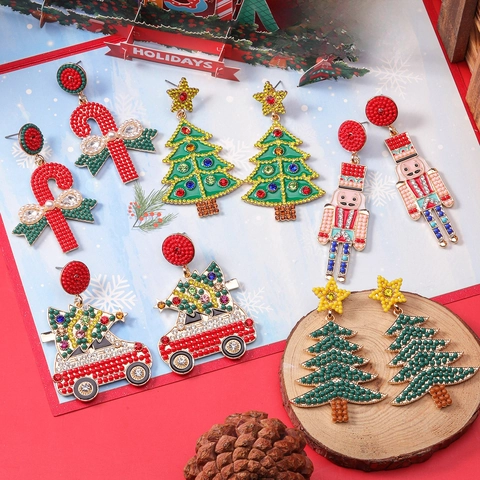 Pendientes Colgantes Árbol De Navidad Cascanueces Bastón De Caramelo Lazo Aleación Rhinestone Cuenta Joyería Festiva Para Mujeres