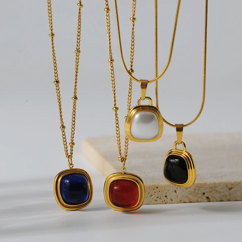 Collana Con Pendente In Cristallo Quadrato Acciaio Al Titanio Placcato Oro Gioielli Minimalisti Retro Geometrici Per Donna