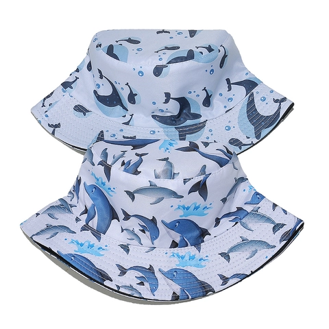 Fischerhut Polyester Sonnenschutz Sommer Strand Urlaub Reise Wal Delphin Cartoon Druck Anglerhut