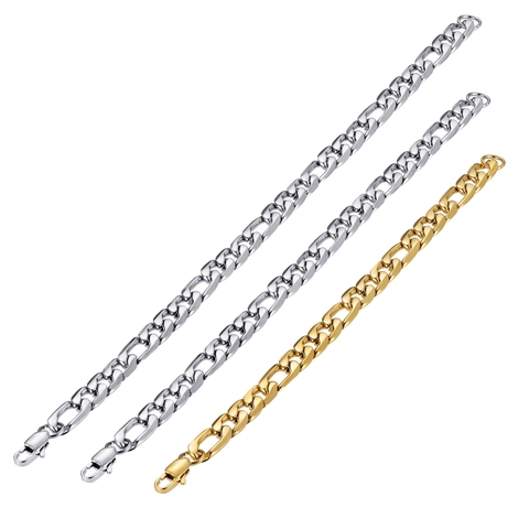 Bracciale Catena Figaro Acciaio Inossidabile 316L Lucidato A Specchio Hip Hop Placcato Oro 18K Gioielli Uomo Donna