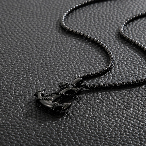 Men Anchor Pendant Necklace Stainless Steel Nautical Sailor Rope Wrapped Punk Rock Vintage Style Jewelry Box Chain