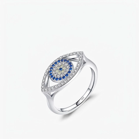 Evil Eye Ring 925 Sterling Silber Blau Weiß Zirkon Hohl Pave Mode Schmuck Für Frauen Retro Böhmischen Stil