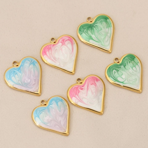 Herz Anhänger Halskette Edelstahl Emaille Marmor Textur Gold Vergoldet Mode Schmuck Für Damen