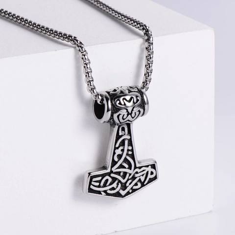 Collar Con Colgante Martillo De Thor Mjolnir Acero Inoxidable 304 Vikingo Nudo Celta Mitología Nórdica Retro Joyería Hombre