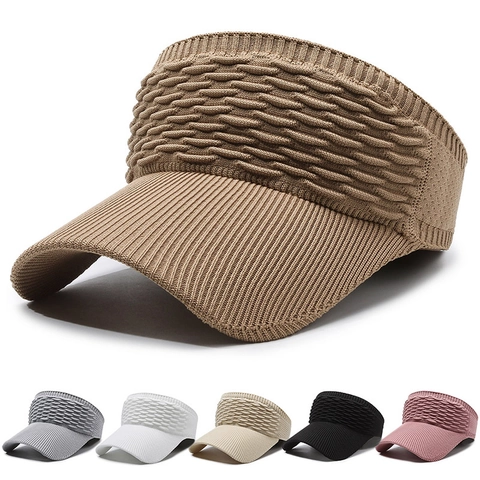 Knitted Sun Visor Hat Empty Top Breathable Wide Brim Polyester UV Protection For Outdoor Sports Summer Women