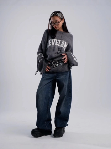 Femmes Pull À Col Rond Lettre Jacquard Oversize Tricoté Coton Polyester Mélange Automne Hiver Streetwear Haut