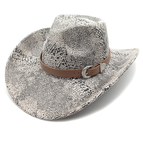 Cappello Da Cowboy Occidentale Tesa Larga Scamosciato Stampa Serpente Tie Dye Retro Jazz Fedora Per Uomo Donna