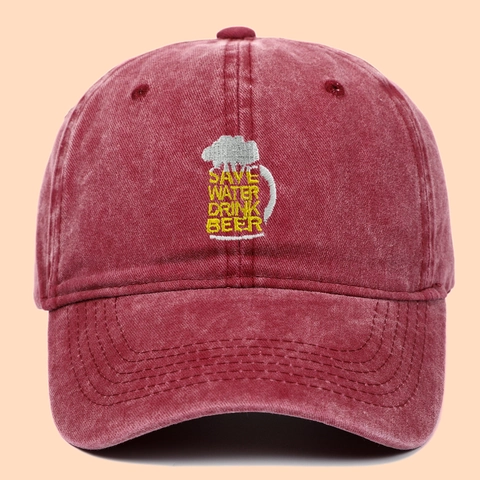 Washed Cotton Baseball Cap Save Water Drink Beer Embroidery Adjustable Dad Hat Outdoor Sun Visor Retro Style