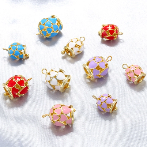 Corazón Esmalte Campana Dijes Latón Hueco Joyería Fabricación Colgantes Para DIY Pulsera Collar Estilo Dulce