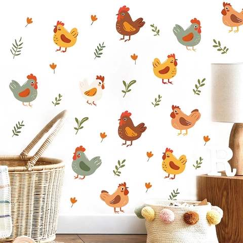 Cartoon Rooster Chicken Wall Stickers PVC Self Adhesive Farmhouse Style For Children Room Nursery Bedroom Home Decor