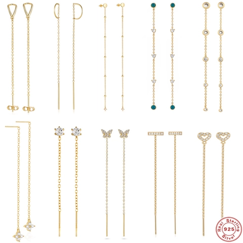 925 Sterling Zilveren Doortrek Oorbellen Lange Kwastjes Ketting Vlinder Geometrische Minimalistische Sieraden