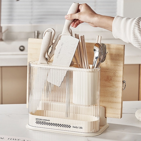 Multi Functional Kitchen Storage Rack Knife Holder Cutting Board Stand Plastic Drainage Organizer Minimalist Countertop
